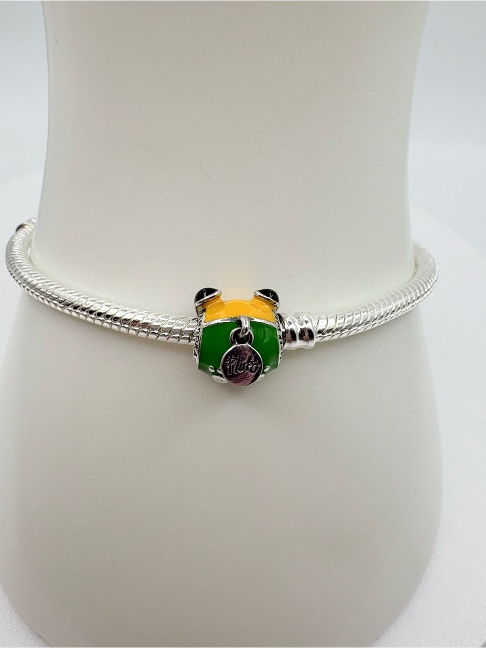 Pandora Silver Bracelet with Green and Yellow Enamel Charm